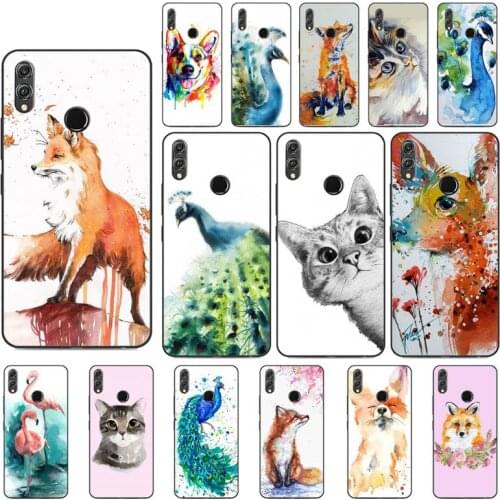 YNDFCNB Animal dog cat fox peacock watercolor painting Phone Case For Huawei Honor 8X 8A 9 10 20 Lite 30Pro 7C 7A 10i 20i