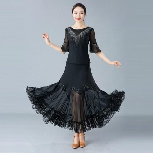 Girls Ballroom Dancing Skirt Female Waltz Dance Blouse Wear Womens Modern Dance Skirt Waltz Standard Dance Costumes D0819