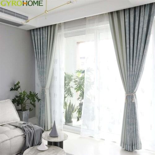 Light Blue Coffee Jacquard Curtains For Living Room Kitchen Bedroom Modern Simple Leaves Window Drapes