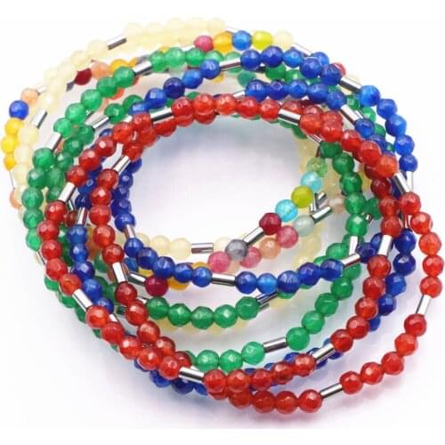 Charms Women Multi-layer Beads Bracelet Natural Stone Jades Faceted 4mm Retro Punk Casual Bracelets Bangle Jewelry 14inch A710