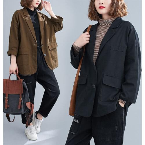 Pockets Thin Section Suit Jacket Women 2021 New Spring Autumn Korean Large Size Loose Cardigan Casual Blazer Shirt Tops y1504