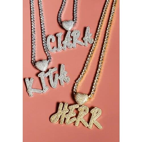 2021 Custom Name Necklace with Heart Hoop Personalized Zirconia Letters Words Pendant Unique Gift for Her