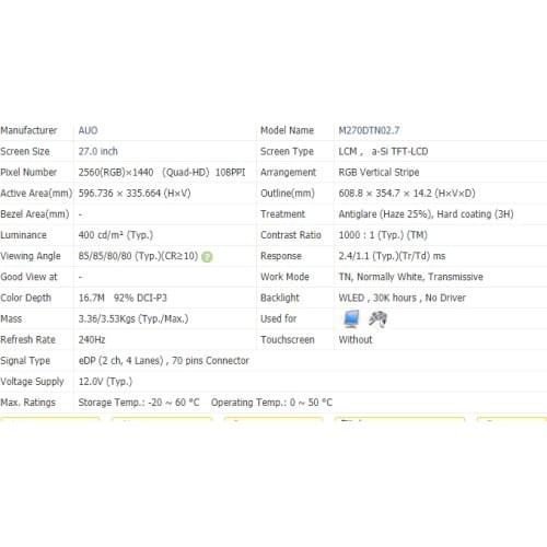 27 Inch screen M270DTN02.7 AUO LCD display panel