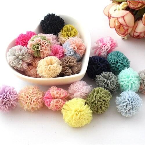 30PC/Pack Colorful Lace Net Yarn Flower Trim Balls DIY Clothing Bag Shoes Craft Supplies Children Handmade Decorative Pompones