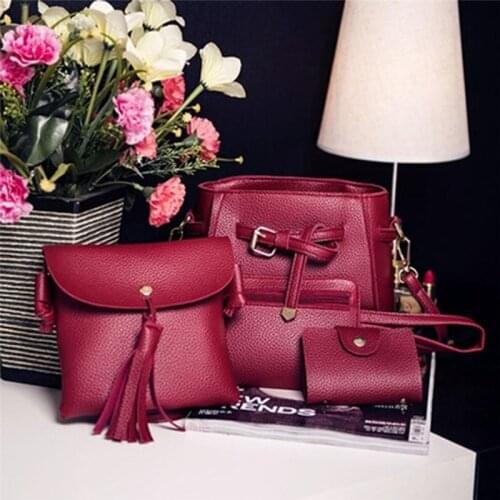 4pcs/Set Luxury tassel Handbags Ladies Tote Card shoulder bag Holder Purse PU Leather Bag Wallet Bags Composite Bag Set