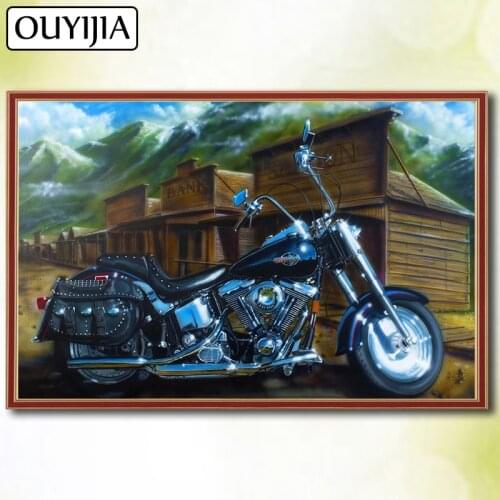 OUYIJIA 5D DIY Diamond Full Square Halle Moto Scenery Cartoon Motorcycle Diamond Embroidery Sale Picture Of Rhinestone Mosaic