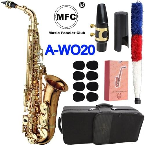 Brand New Elegant Sound MFC Alto Saxophone A-992 A-WO20 Gold Lacquer Sax Alto Mouthpiece Reeds Neck Musical Instrument