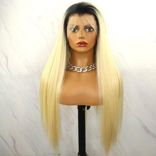 Silky Straight Ombre Blonde Synthetic Lace Front Wigs For Black Women Futura Fiber Hair Gluesless Synthetic Hair Wig