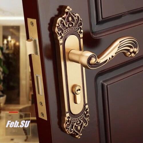 EURO STYLE BRASS MATERIAL DOOR HANDLE LOCK WITH LOCK BODY AND CYLINDER