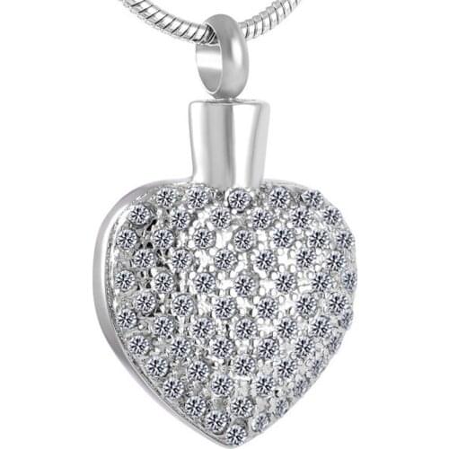 IJD8553 Memory House Jewelry - Crystal Heart Cremation Jewelry Urn Necklace for Ashes Stainless Steel Memorial Keepsake Pendant
