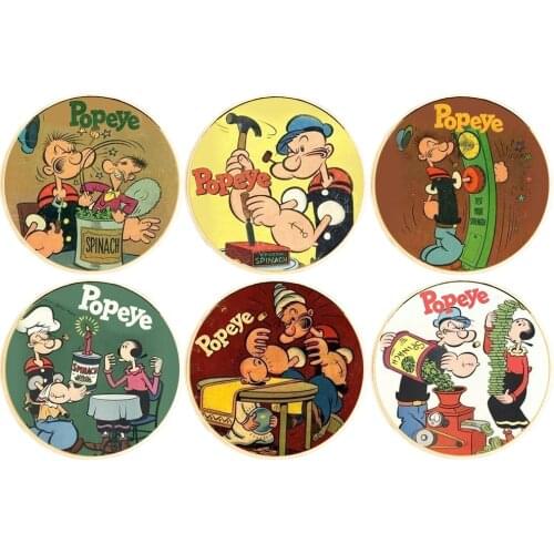 Art Ornaments 6Pcs Present Popeye Gold Plated Metal Coin Home Decor Collection Valentines Day Present