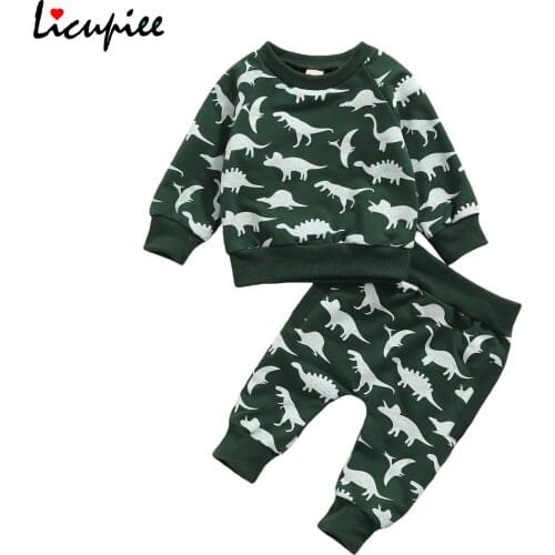 0-3 Years Clothing Sets Full Sleeve Baby Long Sleeve + Trousers, Dinosaur Print Elastic Waist Classic Round Neck Spring Clothing