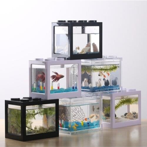 Mini Fish Tank Stackable Aquarium Creative Building Block Fish Cylinder Landscape Seawe Office Decoration Ecological Pet Box