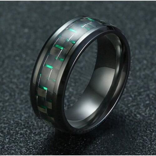 8MM stainless steel carbon fiber ring 3 colors European and American mens ring ring