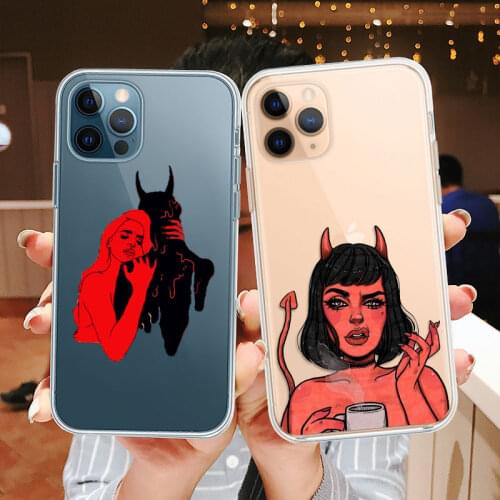 Cute Sexy Girl Devil Phone Case For iPhones 12 mini 11 Pro Max 6s 7 8 Plus XR Xs SE 2020 Soft TPU Black Cover