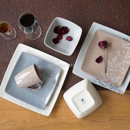 European and American Western-style hand-painted ceramic tableware set Western restaurant simple steak square dish dish