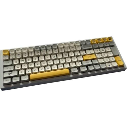 127 MDA Profile Dye-subbed Retro Gray White Yellow Industry PBT Keycap Set For 61 64 68 84 87 104 96 98 108 Keys Layout Mec Keeb