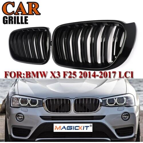 MagicKit For BMW F25 X3 F26 X4 14-17 Front Kidney Grill Grille Double Line Gloss Black