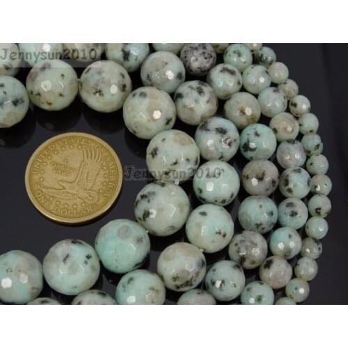 Natural Kiwi Stone Gems Stones Faceted Round Spacer Loose Beads 4mm 6mm 8mm 10m 12mm for Jewelry Making Crafts 5 Strands/Pack