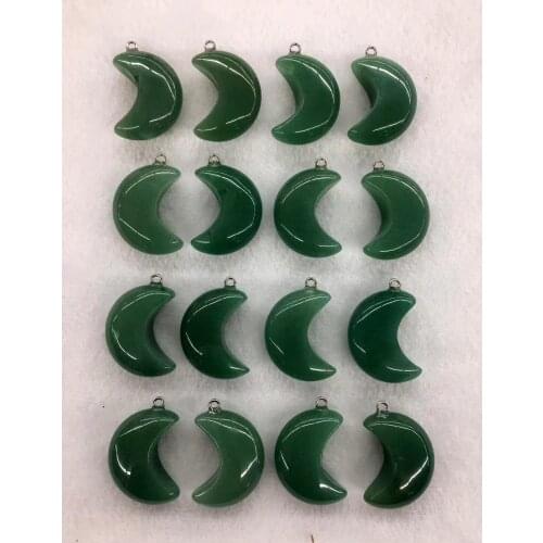 Wholesale 10pcs/Pack Natural Green Aventurine Bead Pendant,Moon Shape Gem Stone Jewelry Necklace DIY,30x12mm