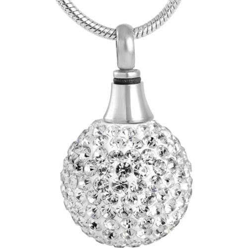 IJD8865 Shining Crystal Ball urn Locket charm necklace,Hot Sale 316L stainless steel keepsake jewelry cremation pendant for ash