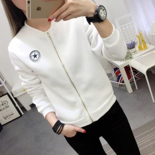 Stand Up Collar Embroidery Casual Short Jacket Womens Autumn New Baseball Uniform Korean Thin Solid Coat Lady Simple Outerwear