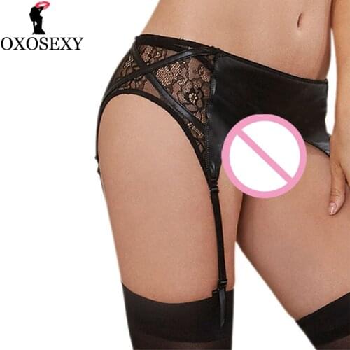 Xxxl 6xl Plus Size Faux Leather Sexy Garter Belt Women Suspender Belt Sheer Lace G-strings Lingerie Garters For Stockings 544