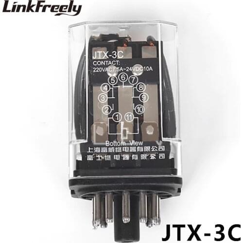 JTX-3C Mini Electromagnetic Coil Relay 10A Round 11 Pins 3NO+3NC 6V 12V 24V 36V DC General Purpose Voltage Relay Switch