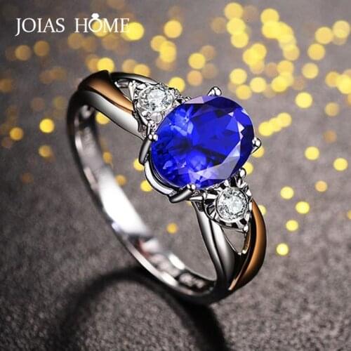 JoiasHome Luxury Sapphire Ring For Women Open Adjust Size With Oval Blue Gemstone 925 Silver Classic Jewelry Wedding Gift