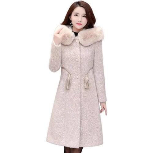Mink Fur Coat Women Fur New Faux Fur Over-The-Knee Hooded Big Fur Collar Fashion Elegant Temperament Lady Style Warm Slim Jacket
