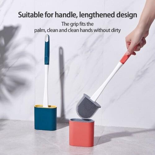 Silicone WC Toilet Brush With Quick Drying Holder Set Flat Head Flexible Soft Bristles Brush Bathroom Gap Cleaning Accessories