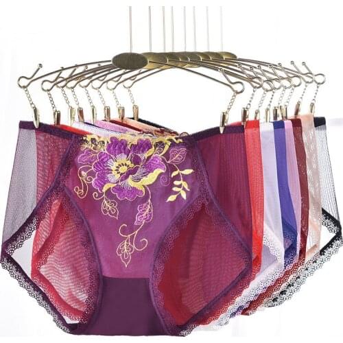 Sexy cozy soft women panty elegant lace mesh embroidered Floral underwear light thin slim breathable briefs lady underpants