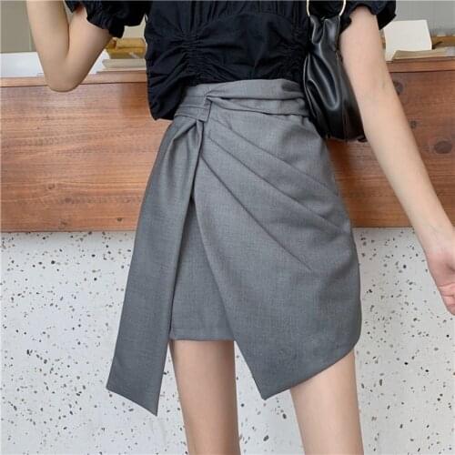 Vintage Asymmetrical Side Split Skirts For Female High Waist Irregular Ruched Skirt Women Fashion 2020 Clothes