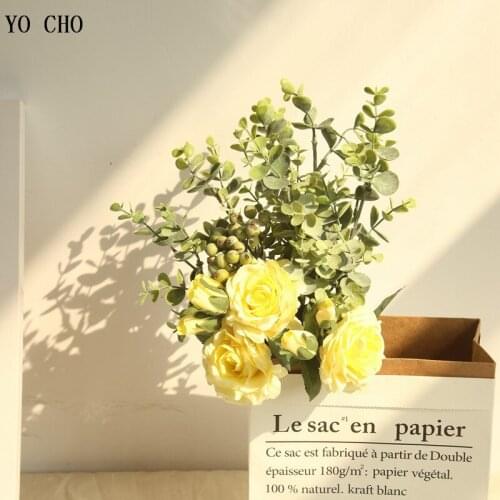 YO CHO INS Style Silk Flower Wall Wedding Flower Artificial Eucylaptus Leaves Flowers Wall Wedding Decoration Flower Bouquets