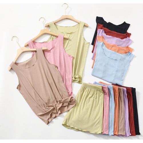 Fdfklak Women Sleepwear Summer New Pajama Set Sleeveless Modal Casual Female Pijama 2PCS Home Wear Shorts Sleeping Suits