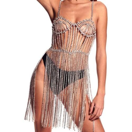 Stonefans Sexy Tassel Body Chain Crystal Fringes Dress Temperament Skirt Clothing Rhinestone Fulls Chains Birthday Prom Outfits