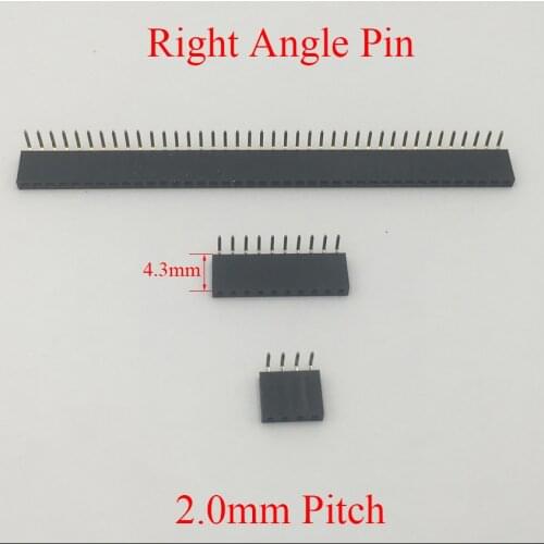 1*40 1x40 Pin 40P 2.0mm Pitch Space 4.3mm Height Female Connector Single Row 90 Degree Right Angle Pin Header Strip