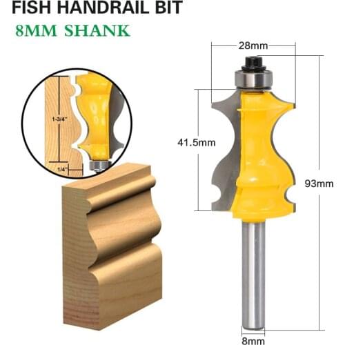 1PC 8mm Shank fish handrail bit Architectural Cemented Carbide Molding Router Bit Trimming Wood Milling Cutter for Woodwork