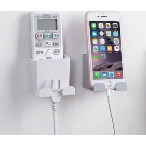 1PC Wall Mounted Organizer Storage Box Remote Control Mounted Mobile Phone Plug Wall Holder Charging Multifunction Holder Stand