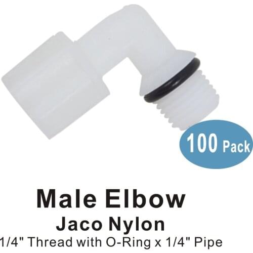100 PACK OF Jaco Nylon Elbow Connector 1/4" thread Male x 1/4" Tube Fittings Parts for Water Filters and Reverse Osmosis Systems