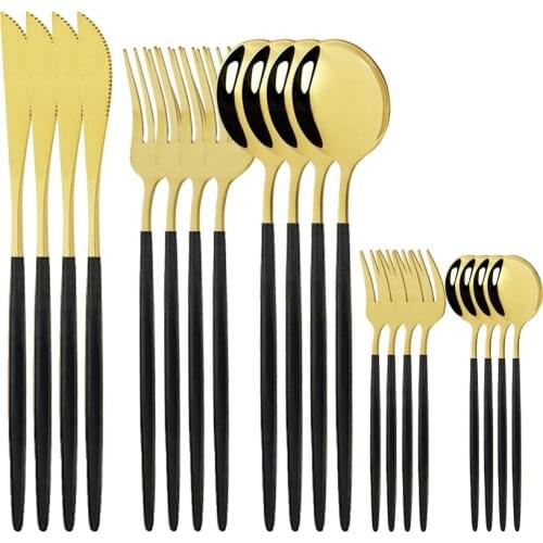 20Pcs Black Gold Dinnerware Set Stainless Steel Cutlery Western Fork Spoon Knife Dinner Set Silverware Flatware Set Dropshipping