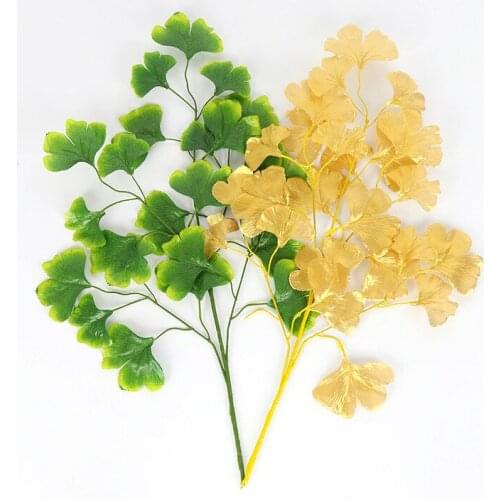 24 Pcs Simulation Ginkgo Artificial Tree Leaf Fake Plants Branch for Wedding Background Layout Home Office Decoration Leaves