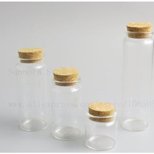 30 x Small Empty Clear Borosilicate Glass Bottle Jar Vial Tube with Wooden Cork Stopper Storage Container 20ml 50ml 65ml 100ml