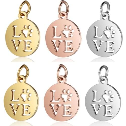 5pcs/lot Stainless Steel Love Dog Paw charm pendant wholesale Diy Jewelry Making Bracelet Necklace Charms