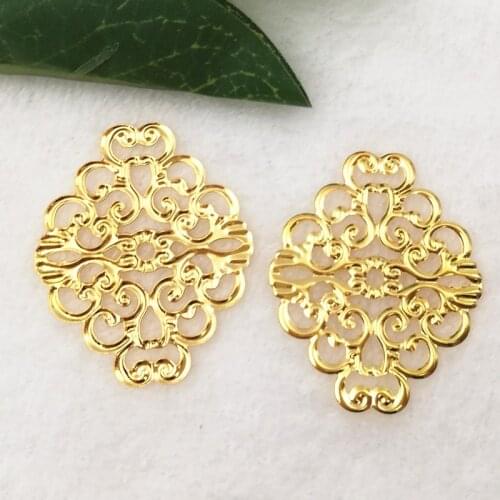 50 pieces 30*36mm Gold color/White K/Antique bronze Metal Filigree Flowers Slice Charms Setting Jewelry DIY Components