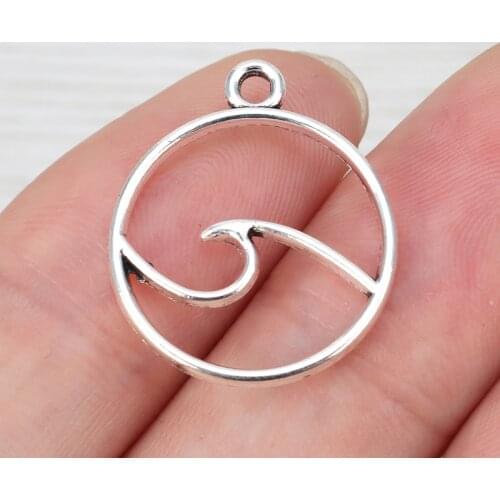 50 x Silver Color Openwork Ocean Wave Circle Round Charms Pendants Beads for DIY Necklace Earrings Jewelry Making 20mm