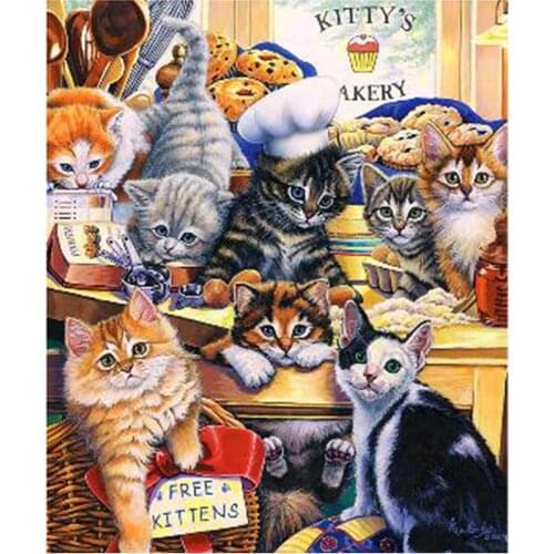 2021 New Happy Cat Family 5D DIY Full Round Diamond Painting Cross Stitch 3D Embroidery Rhinestone Mosaic Home Decor Art Y677