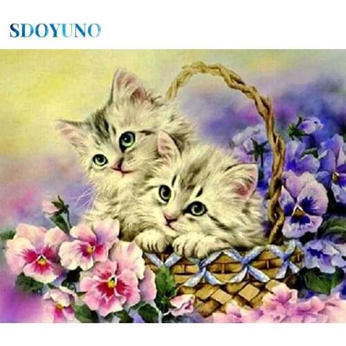 SDOYUNO DZDP016 Full Square 5D Diamond Painting DIY Diamond Embroidery Icon Animals Cross Stitch Mosaic Cat Pattern Home Decor