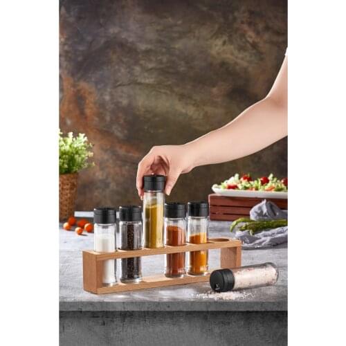 Spice Jar Storage Container Set of 7 Glass Storage Box With Wooden Stand Holder Organizer For Gift Decorative Creative Dispenser