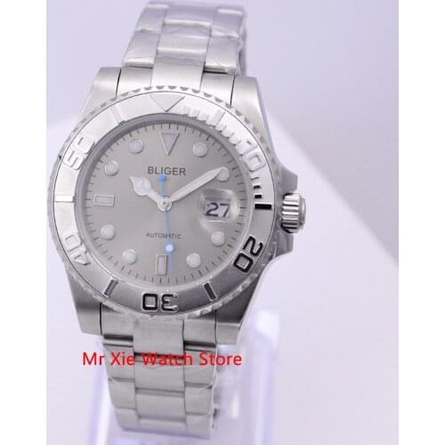Bliger 40mm Automatic Mechanical Mens Watch Luxury Brand Sapphire Crystal Clock Luminous Waterproof Calendar Wristwatch Men